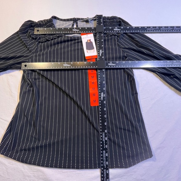 Adrianna Papell Women's 3/4 Sleeve Stretch Smocked Shoulder Blouse, Black, M - Picture 6 of 8